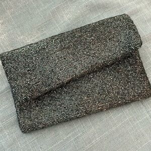 Hunter green beaded clutch